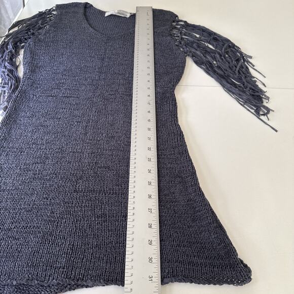 Miilla Knit Tunic Mini Dress Gray Boho Festival Chic Fringed Sleeves Women's L - Picture 12 of 12